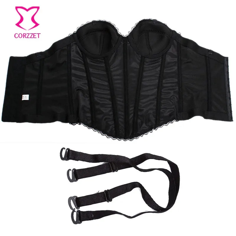 Descubre la lencería perfecta: corsé negro con encaje dorado, cómodo, sensual y disponible para entrega rápida en Guatemala.