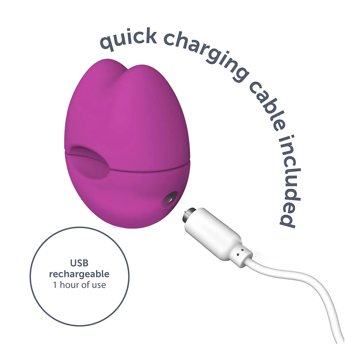 Imagen del vibrador emergente plusOne® mientras carga, con el indicador de luz LED parpadeando en señal de batería baja.
