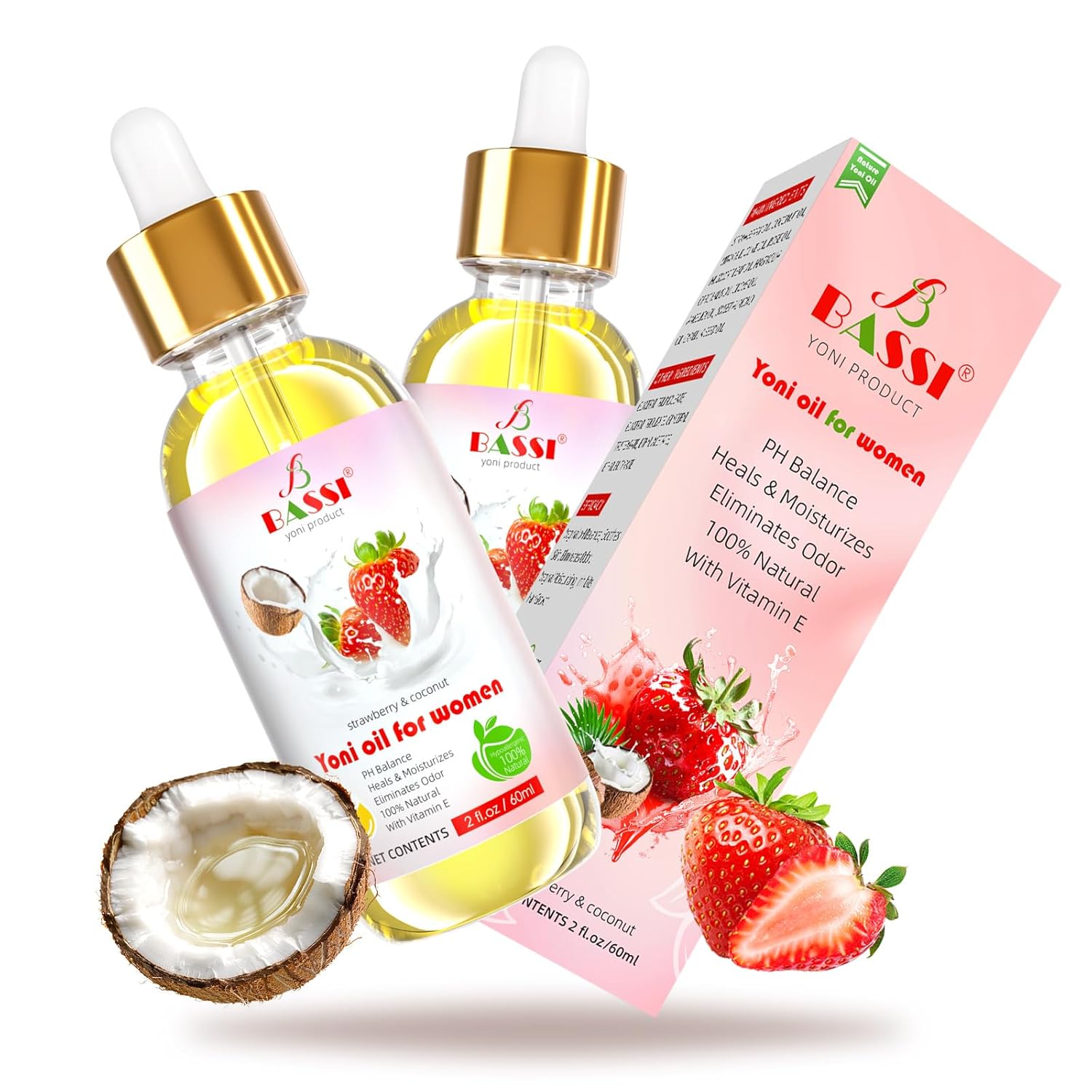 Botella de aceite orgánico para cuidado íntimo femenino.