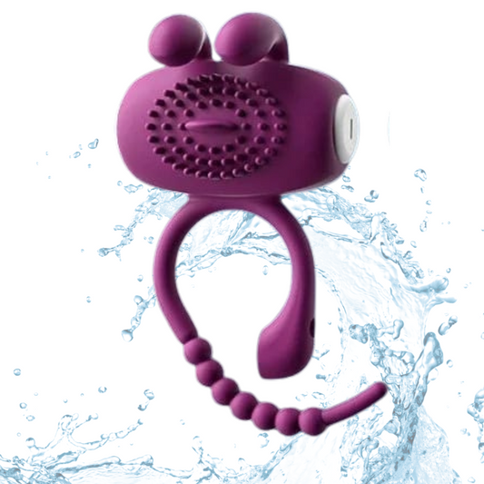 Anillo vibrador de silicón ajustable con textura y lengüita para estimular el clítoris en cada penetración.