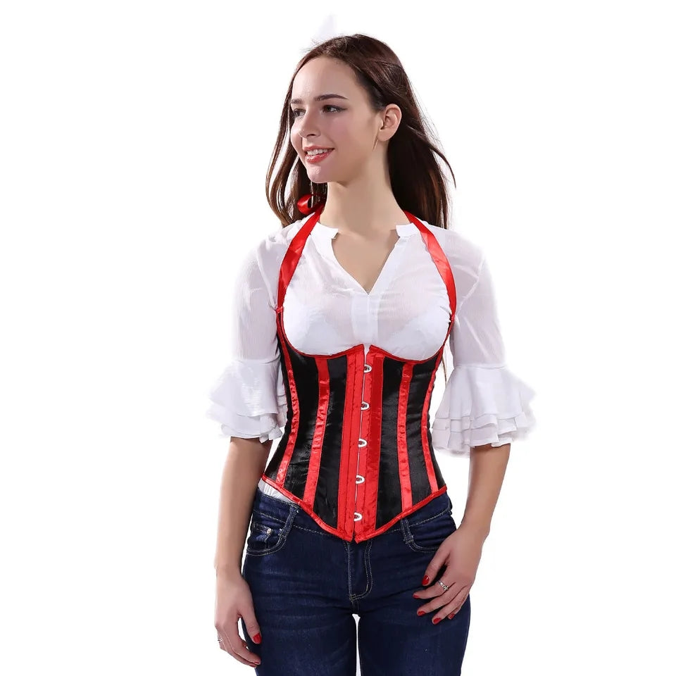 Disfruta del estilo fetish elegante con este corset verde ajustado, ideal para fantasías atrevidas.