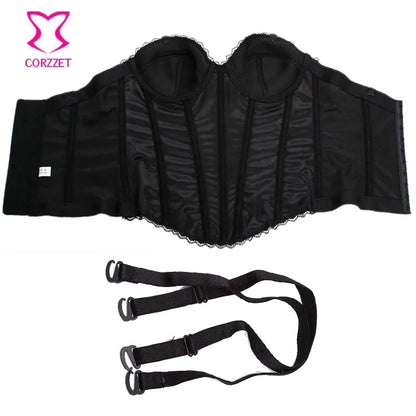 Descubre la lencería perfecta: corsé negro con encaje dorado, cómodo, sensual y disponible para entrega rápida en Guatemala.