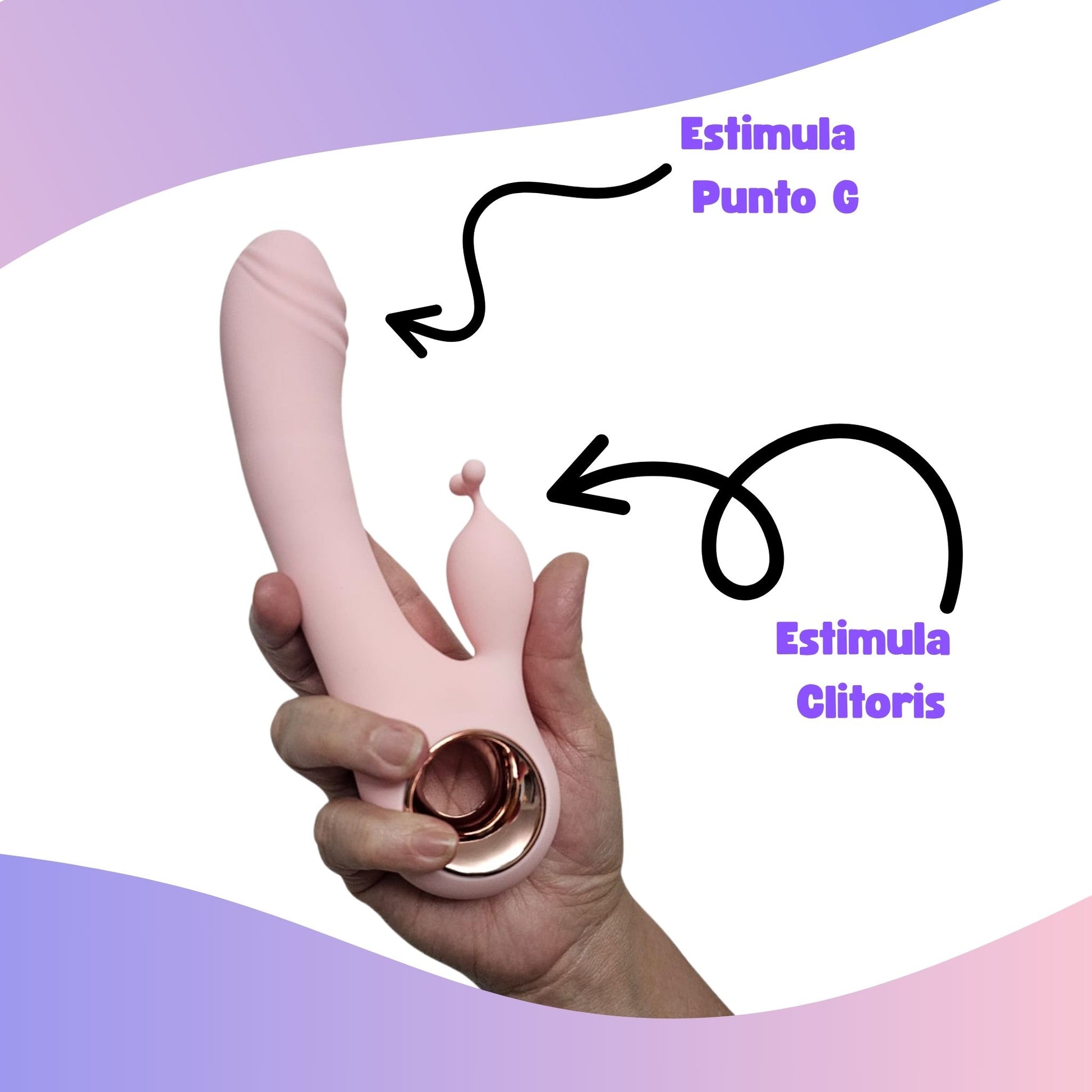 Vibrador tipo conejo rosa con doble estimulación