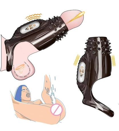 "Funda de pene con vibración y agarre testicular que aumenta grosor y erección"