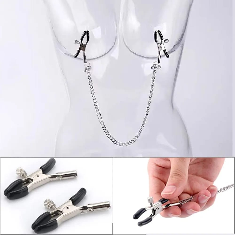 Pinzas para pezones con cadena metálica y recubrimiento de goma
