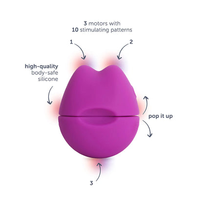 Representación del vibrador plusOne® bajo un chorro de agua, destacando su resistencia al agua y facilidad de uso en la ducha o bañera.