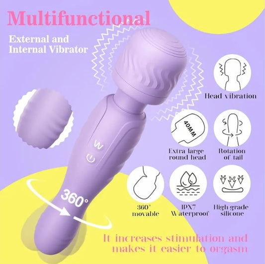 Vista completa del vibrador doble extremo, mostrando su diseño ergonómico y flexible en silicona suave.