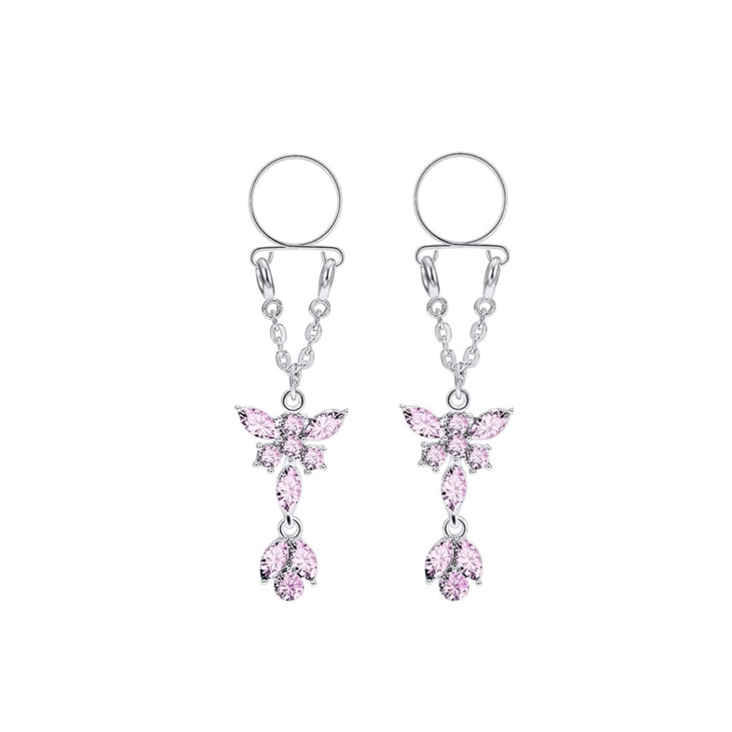 Colgantes de pezón sin perforación con diseño de mariposas de cristal, accesorios seguros y cómodos para complementar tu lencería en Guatemala.