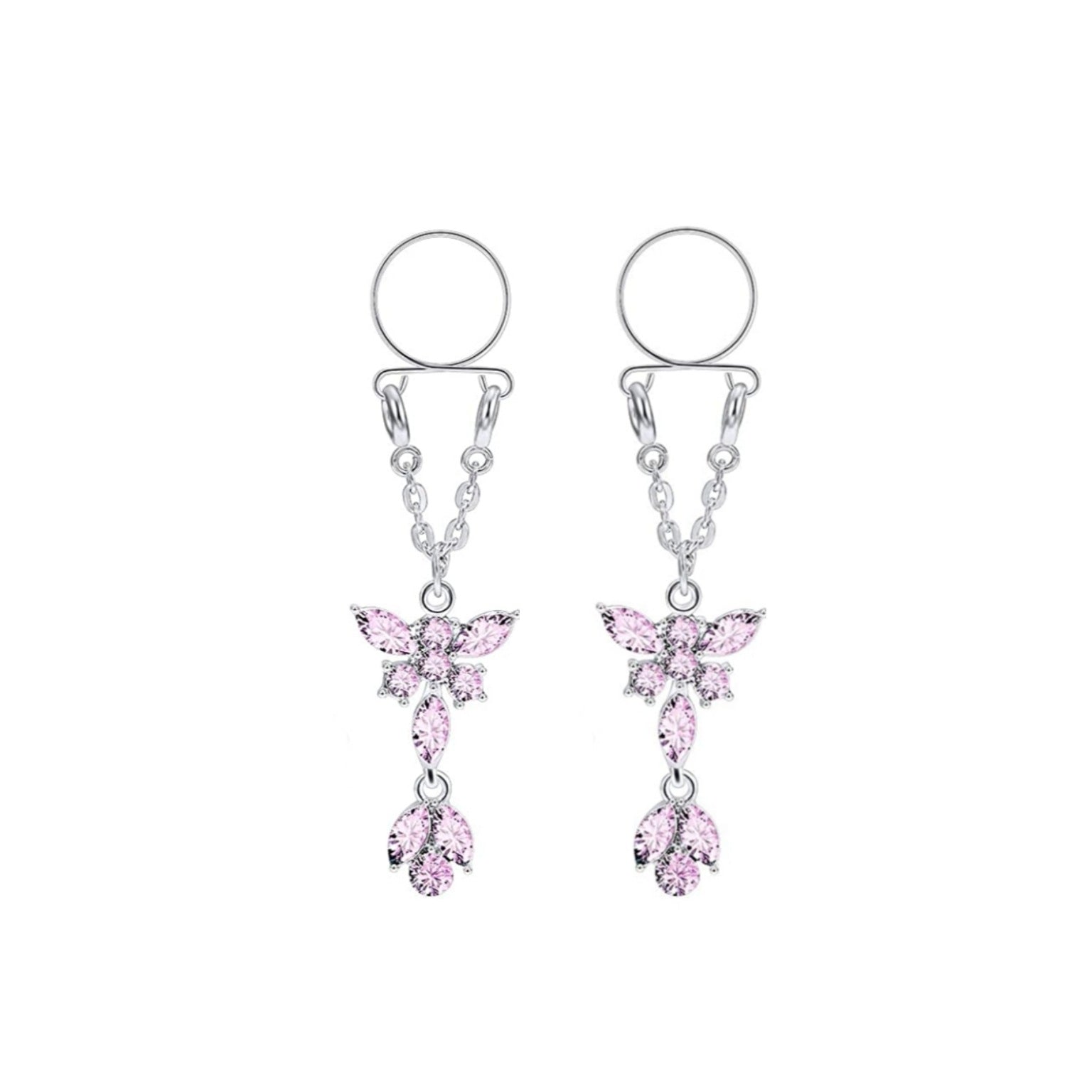Colgantes de pezón sin perforación con diseño de mariposas de cristal, accesorios seguros y cómodos para complementar tu lencería en Guatemala.