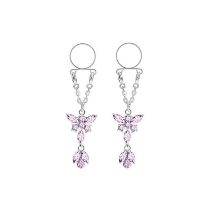 Colgantes de pezón sin perforación con diseño de mariposas de cristal, accesorios seguros y cómodos para complementar tu lencería en Guatemala.