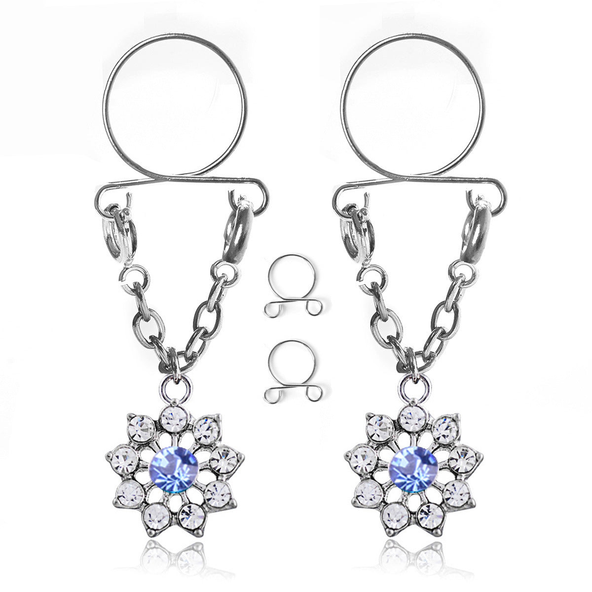 Colgantes de pezón a presión con mariposas rosa y celeste, accesorios atrevidos y delicados para noches especiales, disponibles con envío discreto.