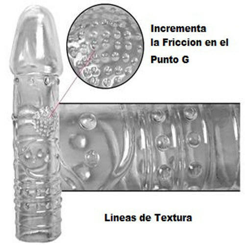 La funda Seductios Sleeve Clear aumenta el largo y grosor del pene, con textura externa excitante para una estimulación profunda.