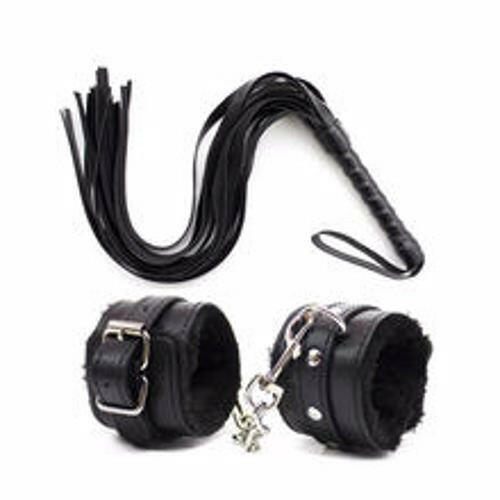 Kit de Dominación Fetish: Esposas de Cuero y Látigo de 48 cm - La Jugueteria Erotika